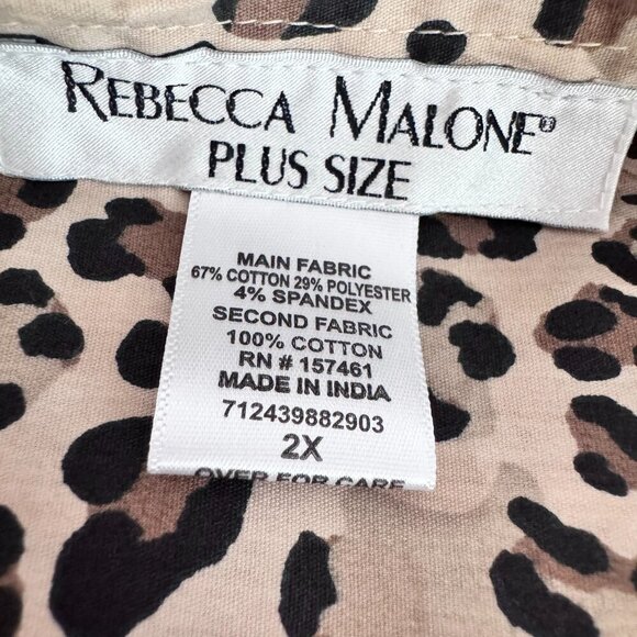 REBECCA MALONE Leopard Print Stretch Cotton Button Front Blouse Top Tunic 2X - Picture 5 of 6